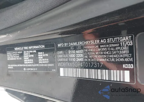 2004 Mercedes-Benz Clk 320 from USA, damaged, VIN WDBTK65G94T017317